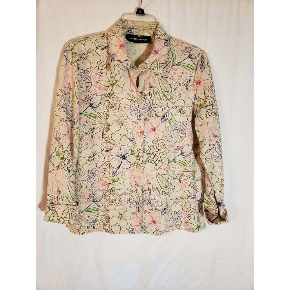 Women's Sag Harbor Tan Floral Shirt Size M